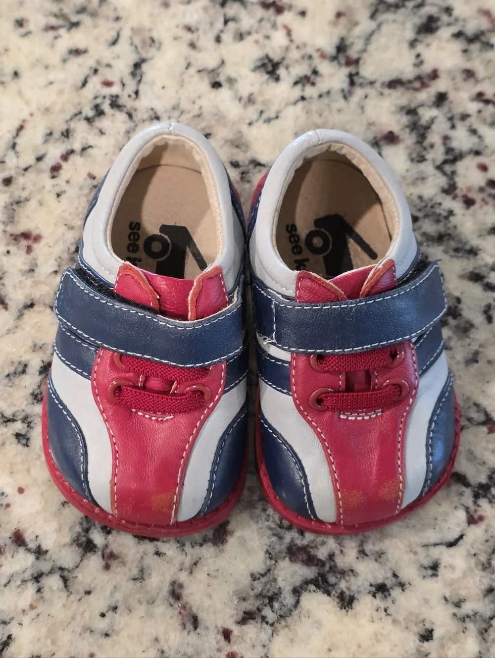 See Kai Run Toddler Red, Navy & Gray Leather Sneakers Size 3c